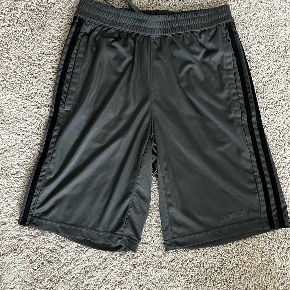Adidas Gray and Black Athletic Shorts with Stripes